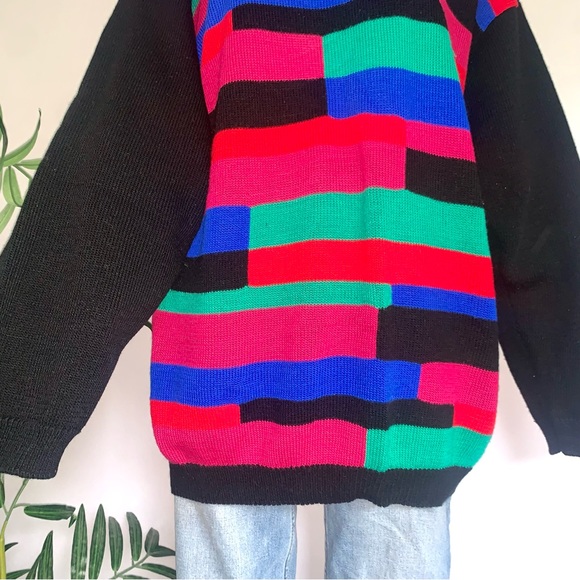 v i n t a g e :: Slouchy Bold Geometric Long Granny Knit Sweater - Picture 6 of 8